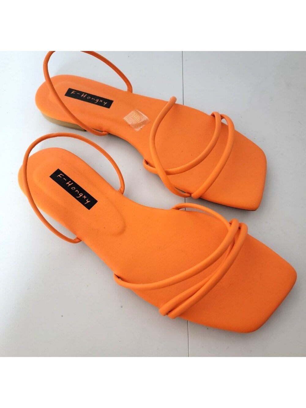 F-Hongxy Summer Sandals Womens Sz 10 Flat Soles Strappy Slip On's Bright Orange